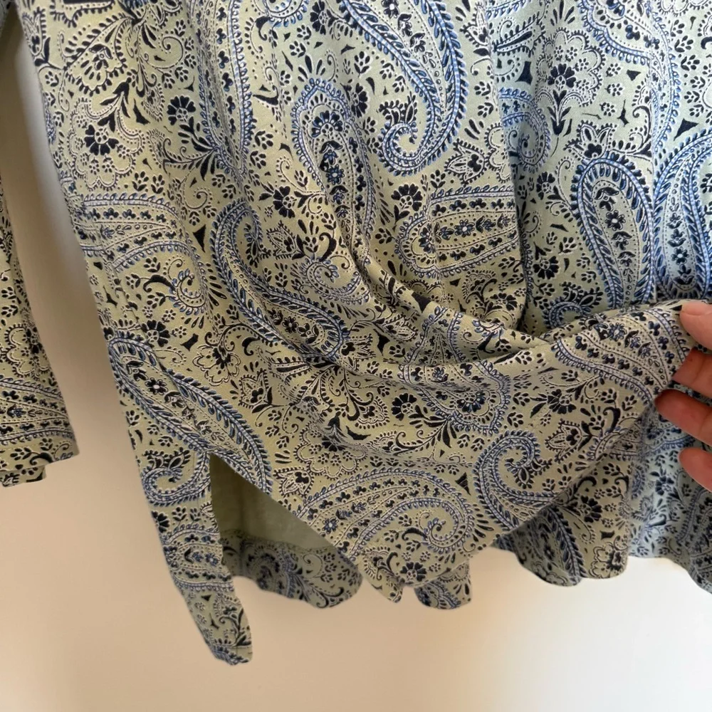 J Jill Simply Supima Cotton Paisley V Neck Tunic Women XL Long Sleeve Side Slit - Picture 8 of 10